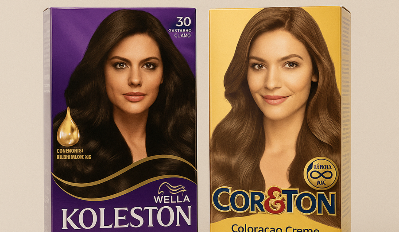 Koleston e Cor&Ton estão entre as colorações permanentes mais usadas no Brasil e contêm amônia em sua fórmula/Foto: ChatGPT