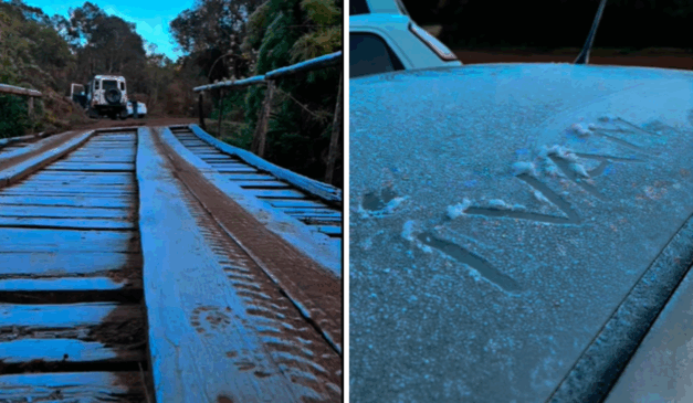 Geada cobre gramado e barracas no Parque Nacional do Caparaó após madrugada com -2°C