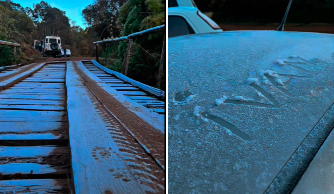 Geada cobre gramado e barracas no Parque Nacional do Caparaó após madrugada com -2°C