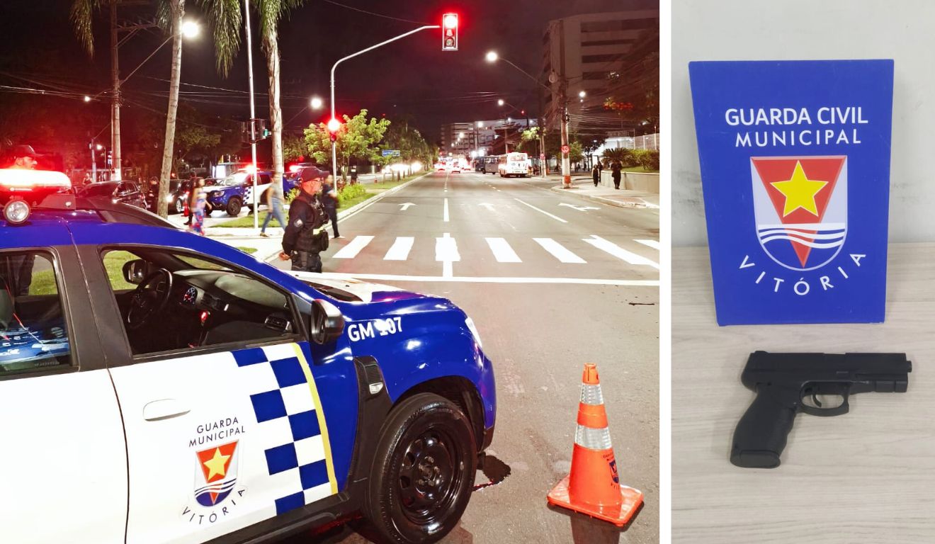Guarda Municipal de Vitória e pistola falsa apreendida com suspeito de assalto