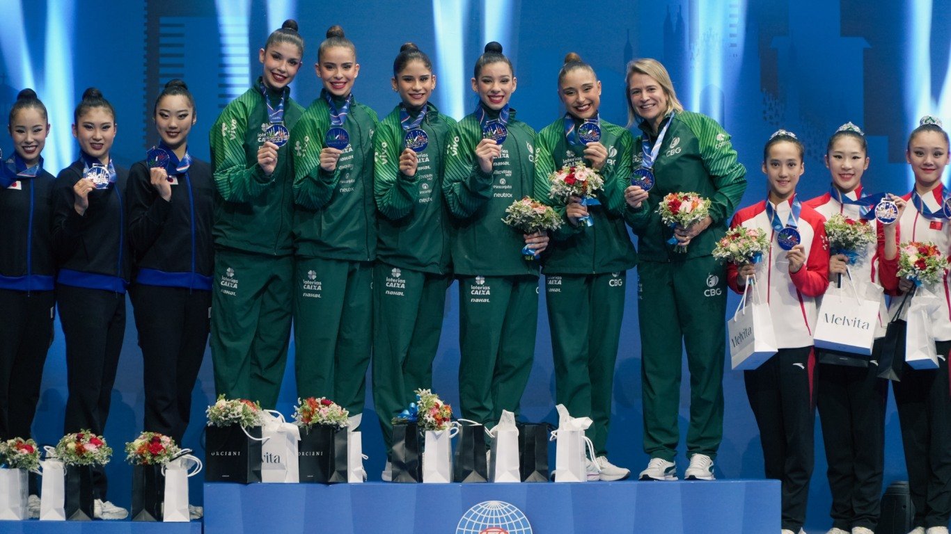 Seleção Brasileira de Ginástica Rítmica Medalha de ouro no Conjunto Geral Crédito: André Menezes/CBG