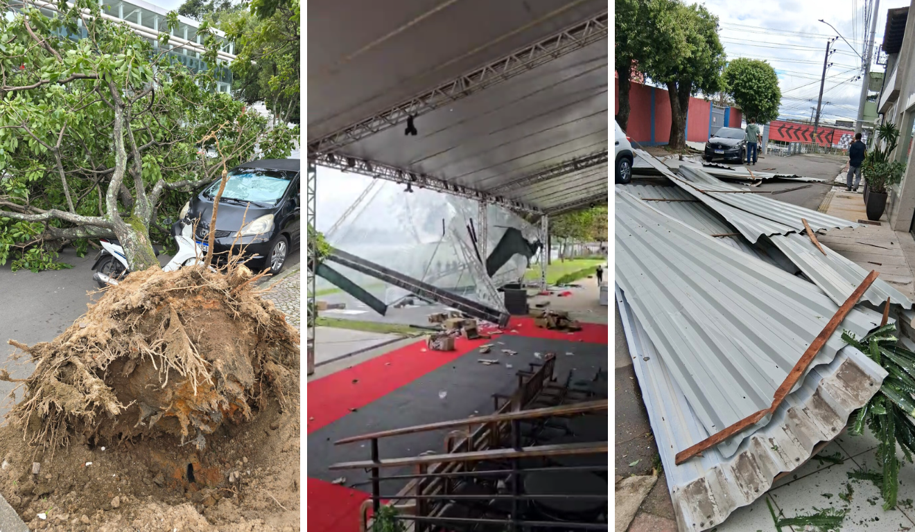 Ventos fortes causam estragos na Grande Vitória telhas, toldo e árvores voaram