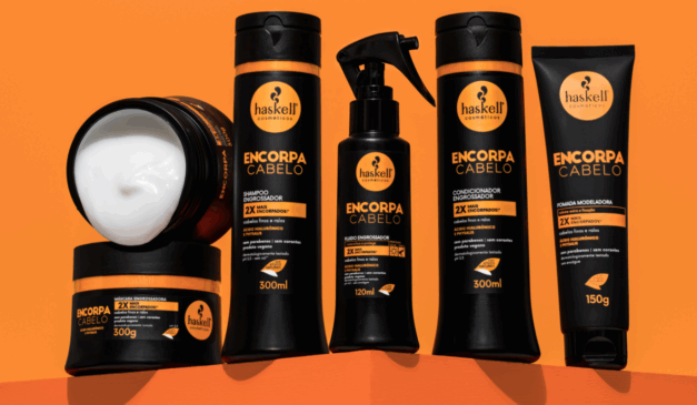 Linha Encorpa Cabelo, da Haskell, aposta em ativos como ácido hialurônico e physalis para oferecer mais densidade e volume aos fios finos/Foto: Divulgação Haskell