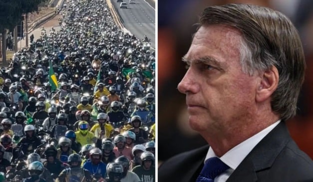 Jair Bolsonaro participa de motociata de tornozeleira eletrônica