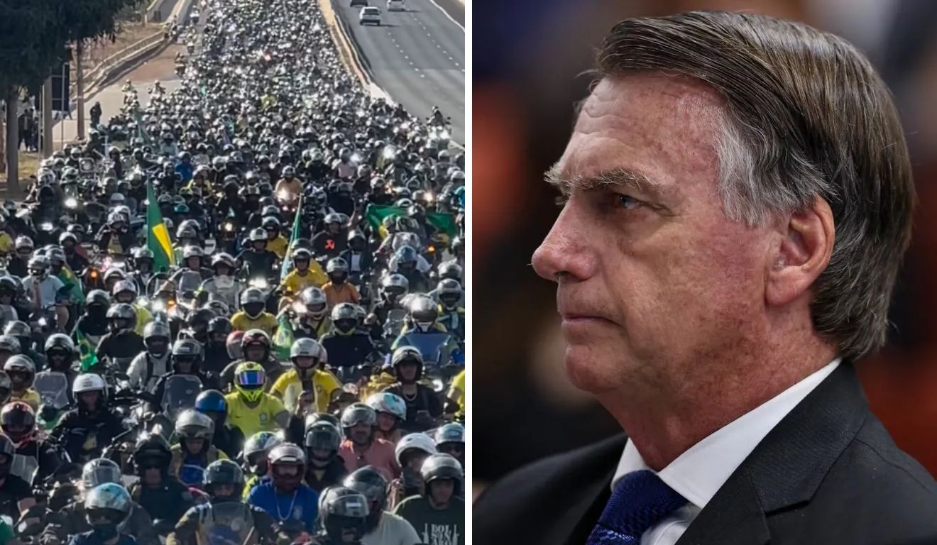 Jair Bolsonaro participa de motociata de tornozeleira eletrônica