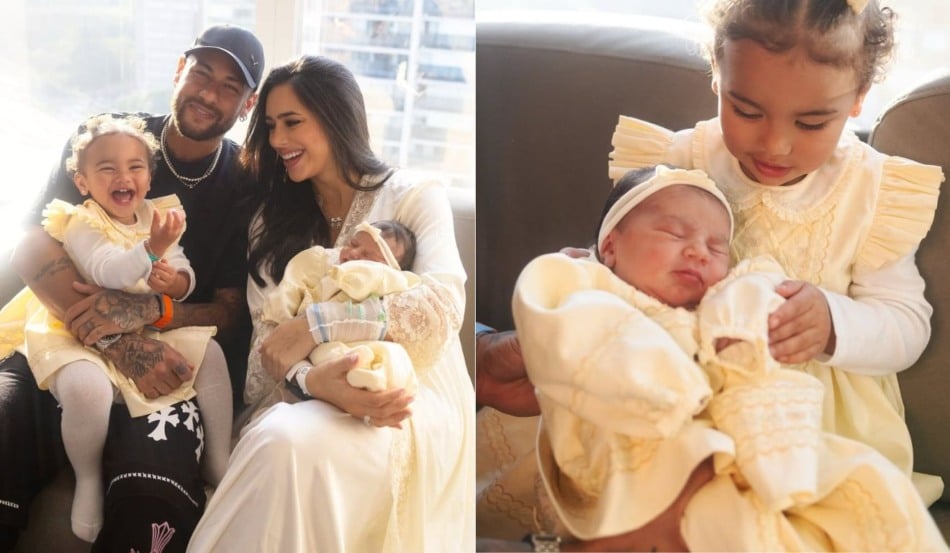 Bruna Biancardi e Neymar posaram com as filhas, Mavie e Mel (Foto: Reprodução/Instagram/@brunabiancardi)