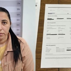 Sandra Helena de Souza e o boletos que falsificava (Foto/Divulgação: SESP)