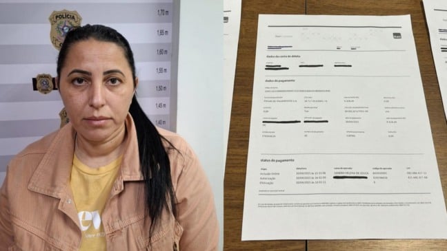 Sandra Helena de Souza e o boletos que falsificava (Foto/Divulgação: SESP)