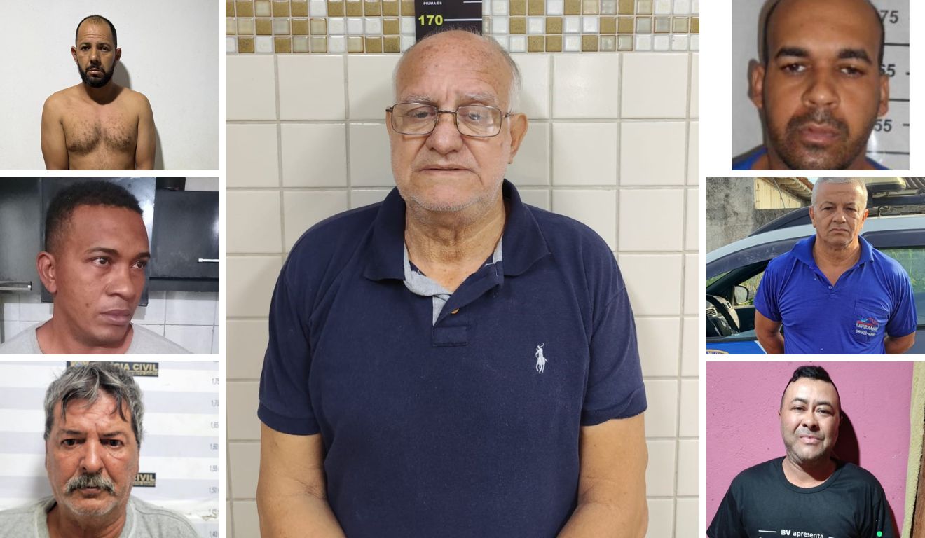 Principais criminosos: Rafael Pinto; Aqualas Nascimento; Mauro Melo; Weverton Bonete; Gustavo Souza; Antônio Celestino e Leuzeny Oliveira. (Foto/Divulgação: SESP)