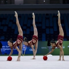 Treino de pódio da seleção brasileira de conjunto de ginástica rítmica. 22/08/2025