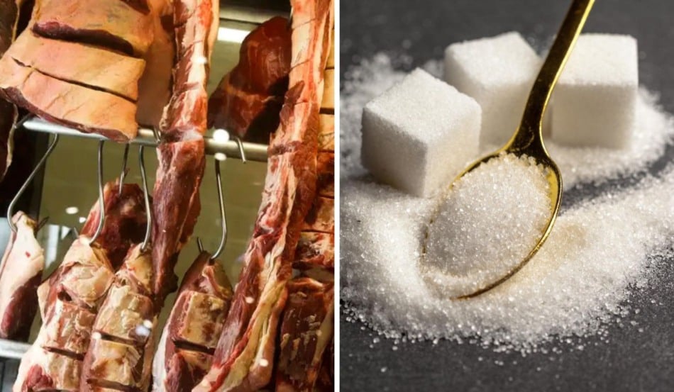 Entre os produtos da lista estão carne bovina e açúcar. Foto: Montagem/Valter Campanato/Agência Brasil/Freepik