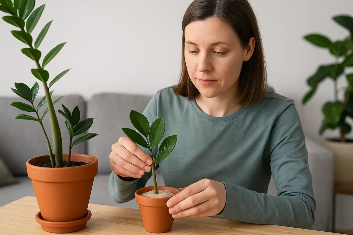 Como fazer muda de zamioculca com folha plantada na areia úmida Como fazer muda de zamioculca com folha plantada na areia úmida