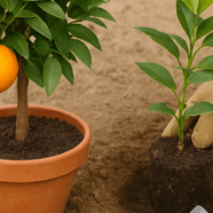 Cultivar laranja em vasos é possível e rende frutos doces quando há cuidados com solo, luz e irrigação/Foto ChatGPT
