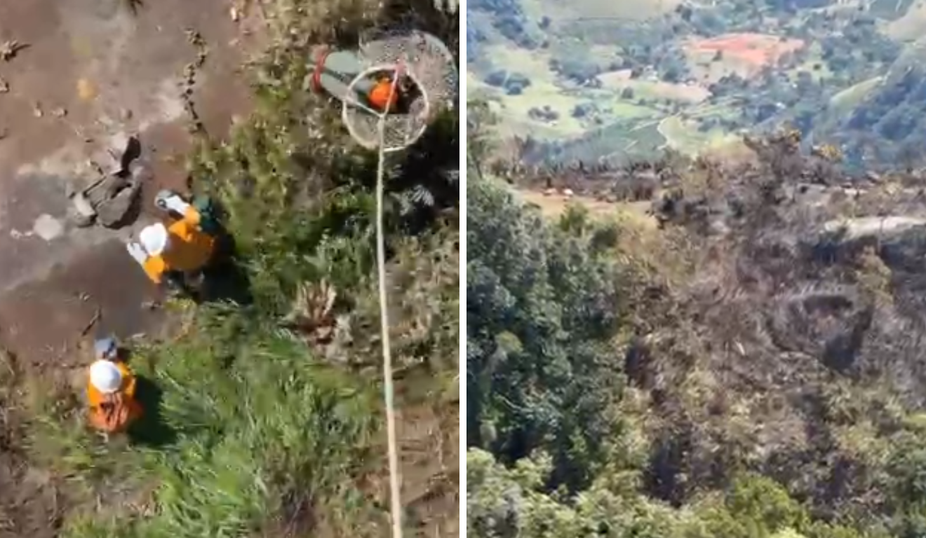 Brigadistas desembarcam em área isolada de Muqui para conter incêndio/Foto: Reprodução Notaer