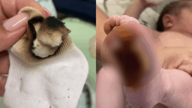 Bebê teve pé queimado em hospital (Foto/reprodução: redes sociais)