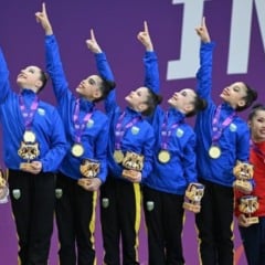Pan Júnior de Assunção. Ginástica Rítmica: ouro no conjunto de 5 arcos. Amanda Manente.
