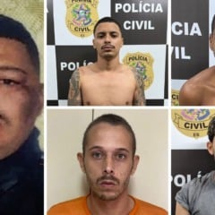 Felipe Valério da Costa Falcão está foragido. Everson Fernando Pereira dos Santos, Adryel Marcos Souza, Diego Henrique da Silva Ferreira e Eduardo Boone de Jesus estão presos. Foto: Sesp