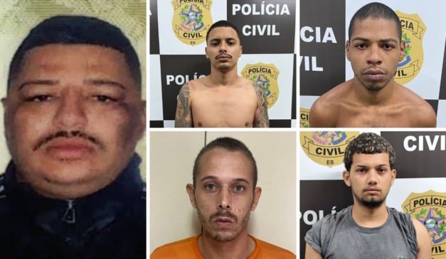 Felipe Valério da Costa Falcão está foragido. Everson Fernando Pereira dos Santos, Adryel Marcos Souza, Diego Henrique da Silva Ferreira e Eduardo Boone de Jesus estão presos. Foto: Sesp