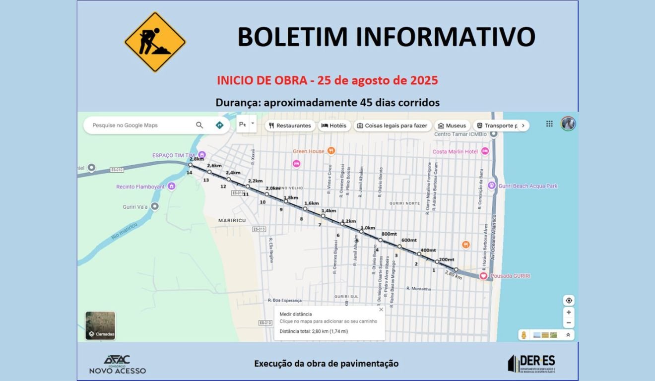Rota alternativa durante obras em Guriri