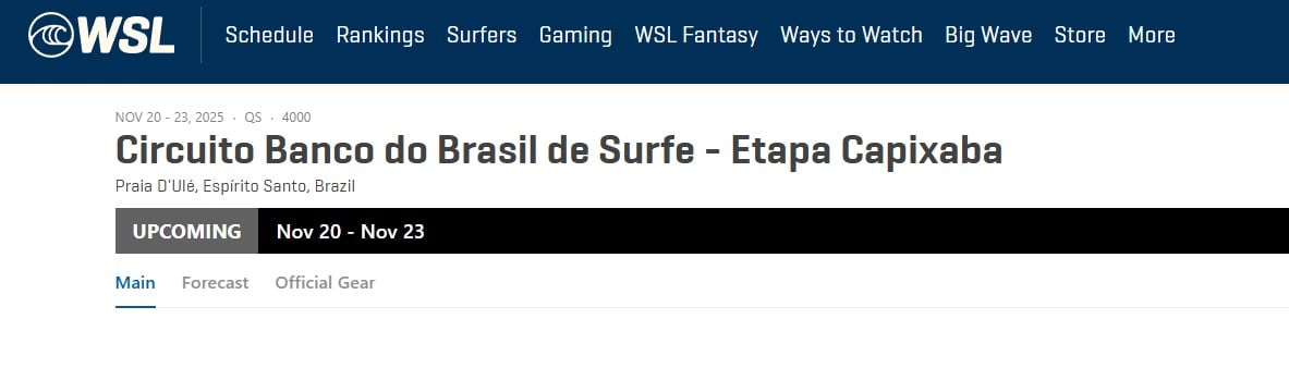 WSL publica etapa capixaba do Circuito Mundial de Surfe