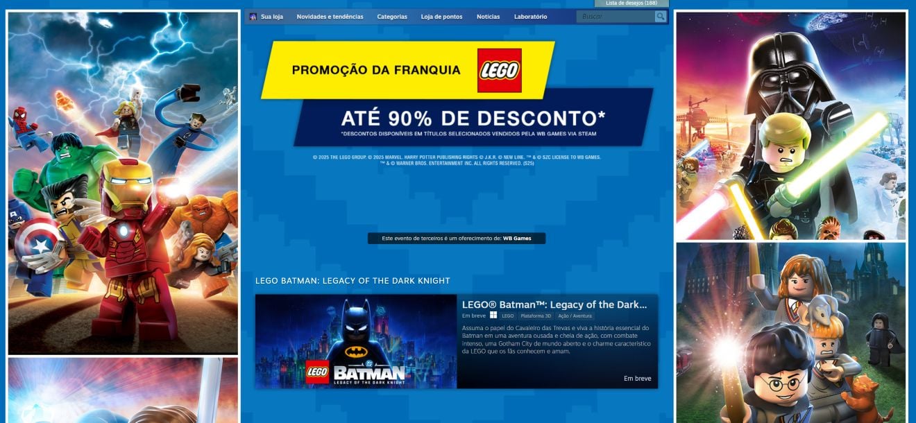 Jogos da franquia LEGO estão com até 90% de desconto na Steam