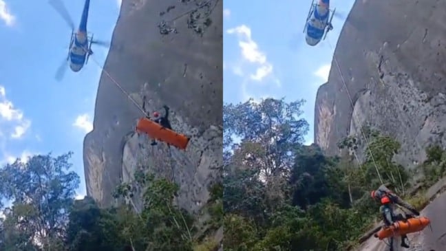 Piloto de parapente é resgatado após queda (Foto/reprodução: TV Vitória)