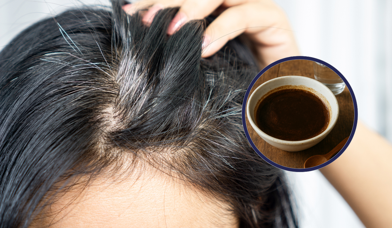 Receita com café promete disfarçar os fios brancos de forma natural e sem agredir os cabelos/Foto: Chat GPT/Canva