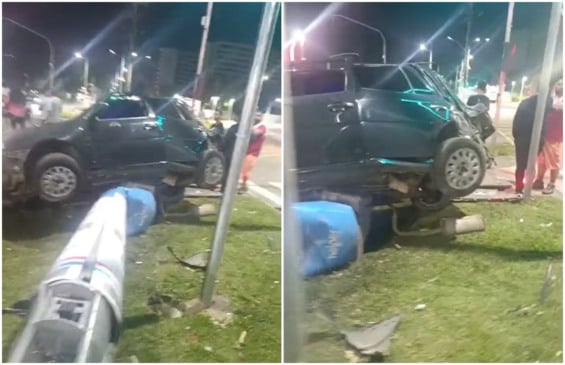 Vídeo: carro derruba totem de segurança recém-instalado na Serra