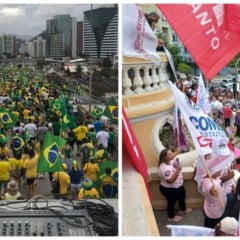 Manifestação dos bolsonaristas e Grito dos Excluídos (fotos: Direita ES e Fórum Igrejas e Sociedade em ação)