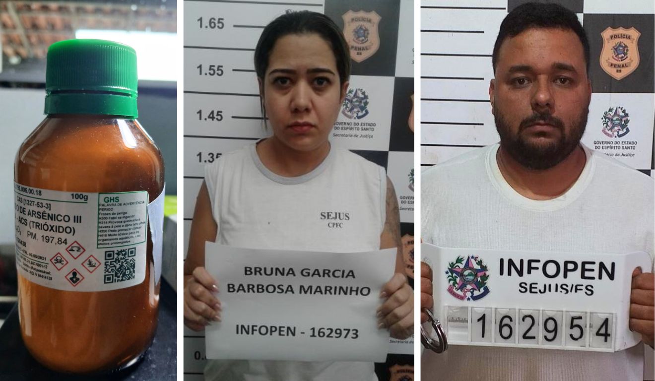Bruna Garcia Barbosa Marinho e o marido Alysson Marinho foram presos por suspeita de envenenar médico em Vitória Bruna Garcia Barbosa Marinho e o marido Alysson Marinho foram presos por suspeita de envenenar médico em Vitória