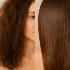 O óleo de coco hidrata profundamente, controla o frizz e ajuda a alinhar os fios de forma natural/Foto: ChatGPT