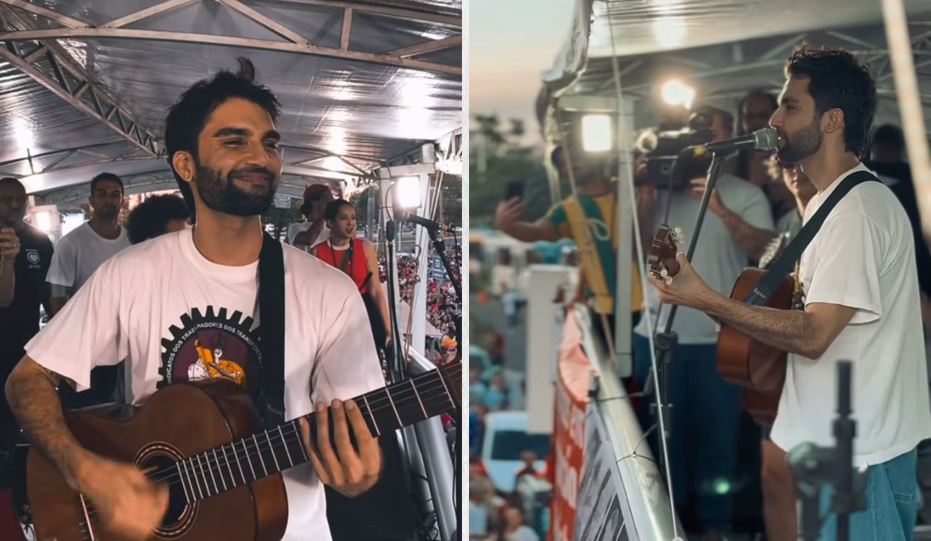 Cantor Silva na manifestação hoje, em Vitória, na Praia do Suá/Foto: Reprodução Instagram