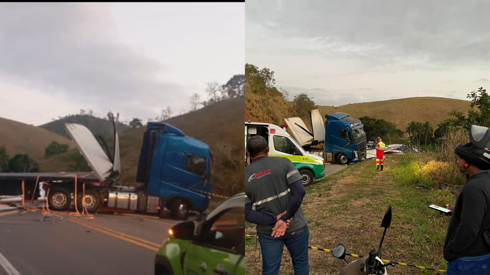 Carreta tomba em Itapemirim (Foto/reprodução: TV Vitória)