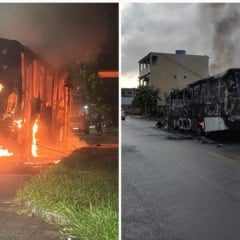 Ônibus foi incendiado na Serra (Foto: Reprodução /Vídeo)