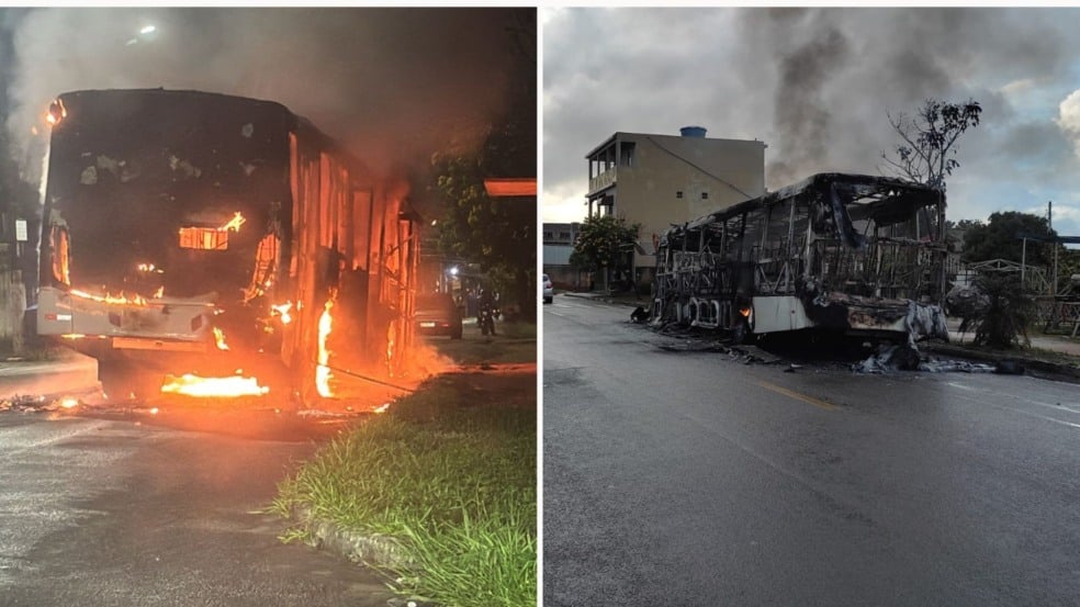 Ônibus foi incendiado na Serra (Foto: Reprodução /Vídeo)