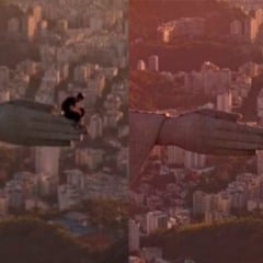 Homem salta de paraquedas do Cristo Redentor