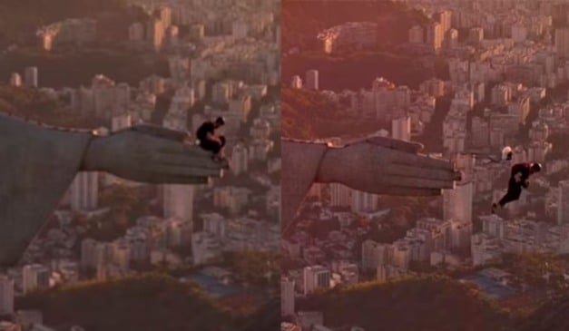 Homem salta de paraquedas do Cristo Redentor