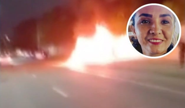 O carro em que Rosilane Nascimento da Silva estava pegou fogo. Foto: Reprodução/TV Vitória