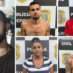 Envolvidos na morte de Thiago Louzada Charpinel Goulart: Luiz Fernando Moreira Souza, Higor Reis de Jesus, William dos Santos Pereira e Vanda de Oliveira Rosa. Fotos: Sesp/Divulgação