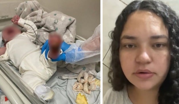 Sara Peisino, mãe do bebê José, que teve o pé queimado no hospital