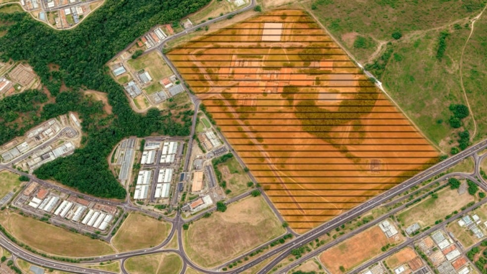 O parque tecnológico Alvo fica na área marcada da imagem. Espaço para empresas, comércio e inovação. Crédito: Divulgação 