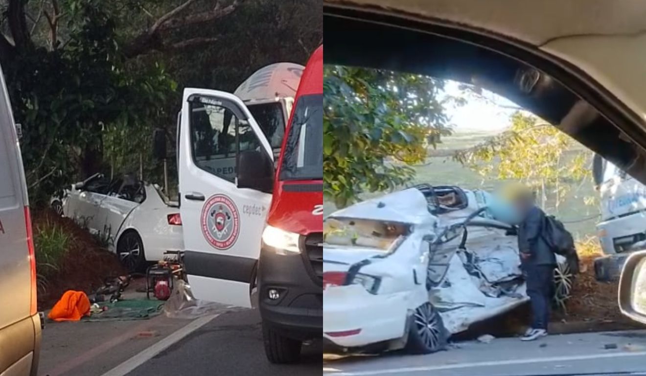 Lateral do carro ficou destruída (Foto: Leitor/Folha Vitória)
