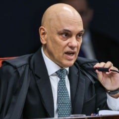 O ministro relator Alexandre de Moraes, na sessão do STF de julgamento de Bolsonaro e de mais sete réus da trama golpista Foto: Fabio Rodrigues-Pozzebom/ Agência Brasil