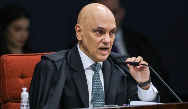 O ministro relator Alexandre de Moraes, na sessão do STF de julgamento de Bolsonaro e de mais sete réus da trama golpista Foto: Fabio Rodrigues-Pozzebom/ Agência Brasil
