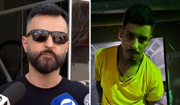 O delegado Maurício Gonçalves e o motorista preso Lucas Ribeiro Nicolau. Fotos: Reprodução/TV Vitória e Divulgação/PCES