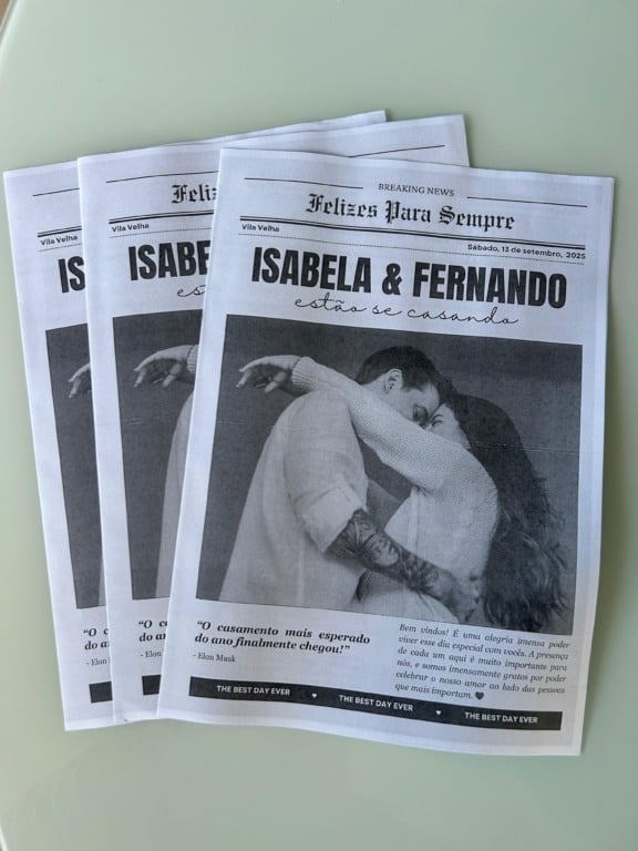 Noivos do ES criam "jornal dos solteiros" em festa e se surpreendem: "Juntamos um casal" (Foto: Arquivo pessoal/Divulgação)