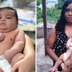A lavradora Ariane Borges Vieira com o bebê Alderico, que nasceu pesando 7kg