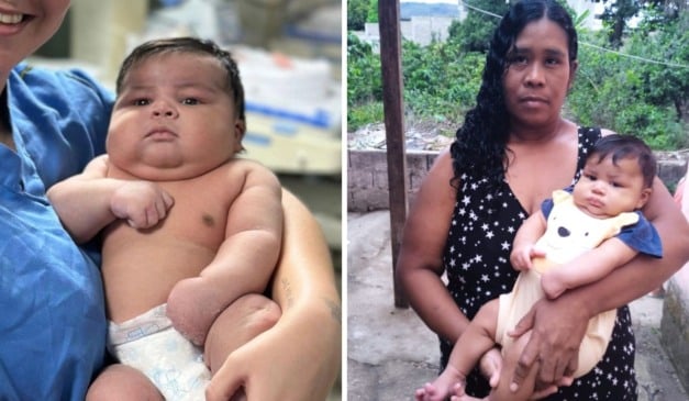 A lavradora Ariane Borges Vieira com o bebê Alderico, que nasceu pesando 7kg