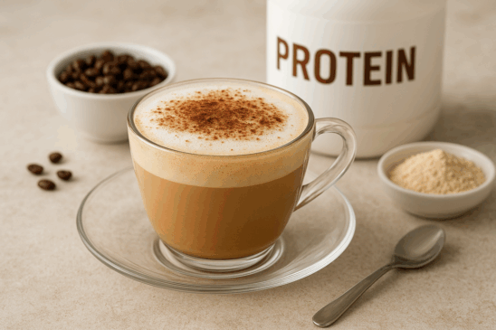Cappuccino proteico cremoso e nutritivo, pronto para começar o dia com energia/ChatGPT