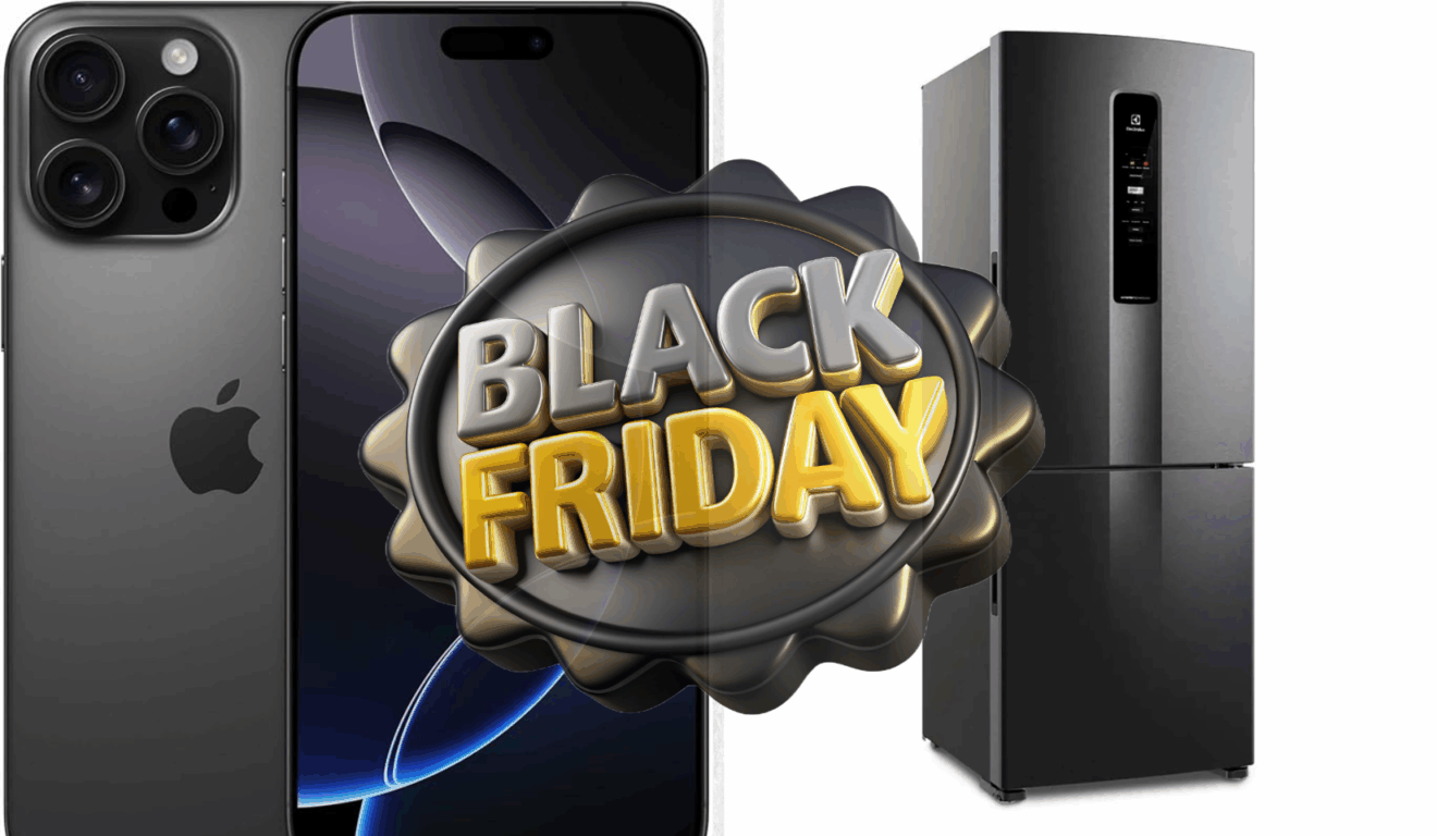 "Prepare-se para a Black Friday 2025: as melhores ofertas de smartphones, televisores e geladeiras estão chegando/Canva Montagem